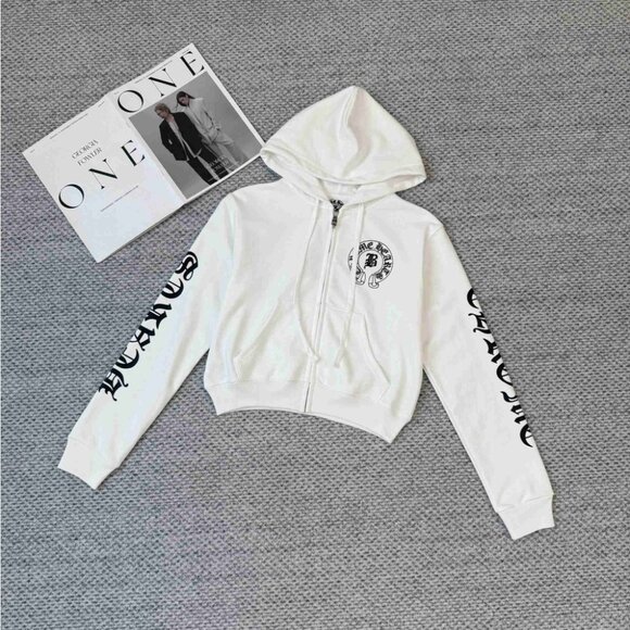 Chrome Hearts White Zip-Up Hoodie with Black Graphics - Picture 1 of 8